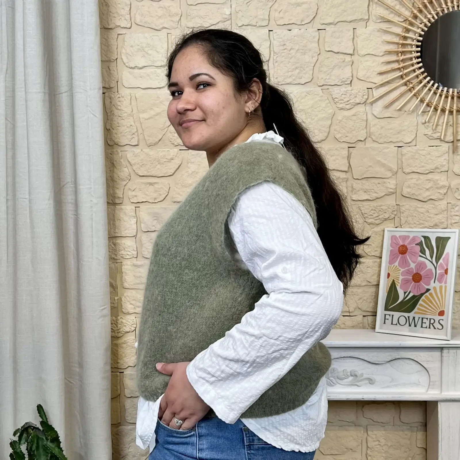 I710 - Pull sans manches (TU) - kaki - taille-unique