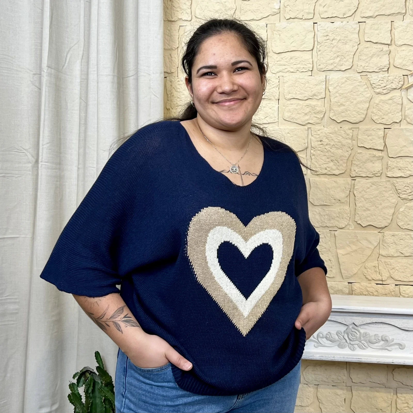 I725 - Pull coeur (TU) - marine - taille-unique