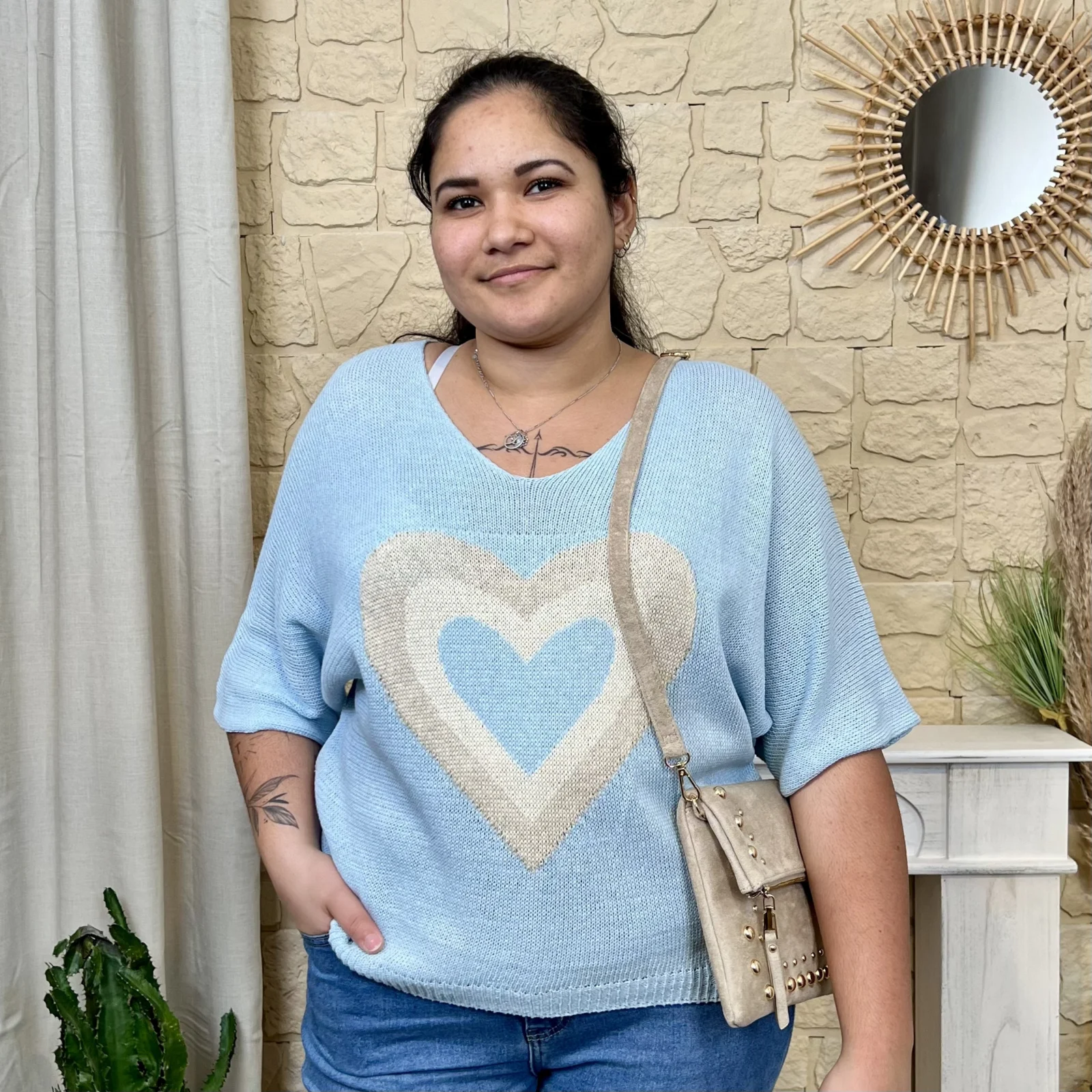 Pull coeur (TU) - bleu-ciel - taille-unique