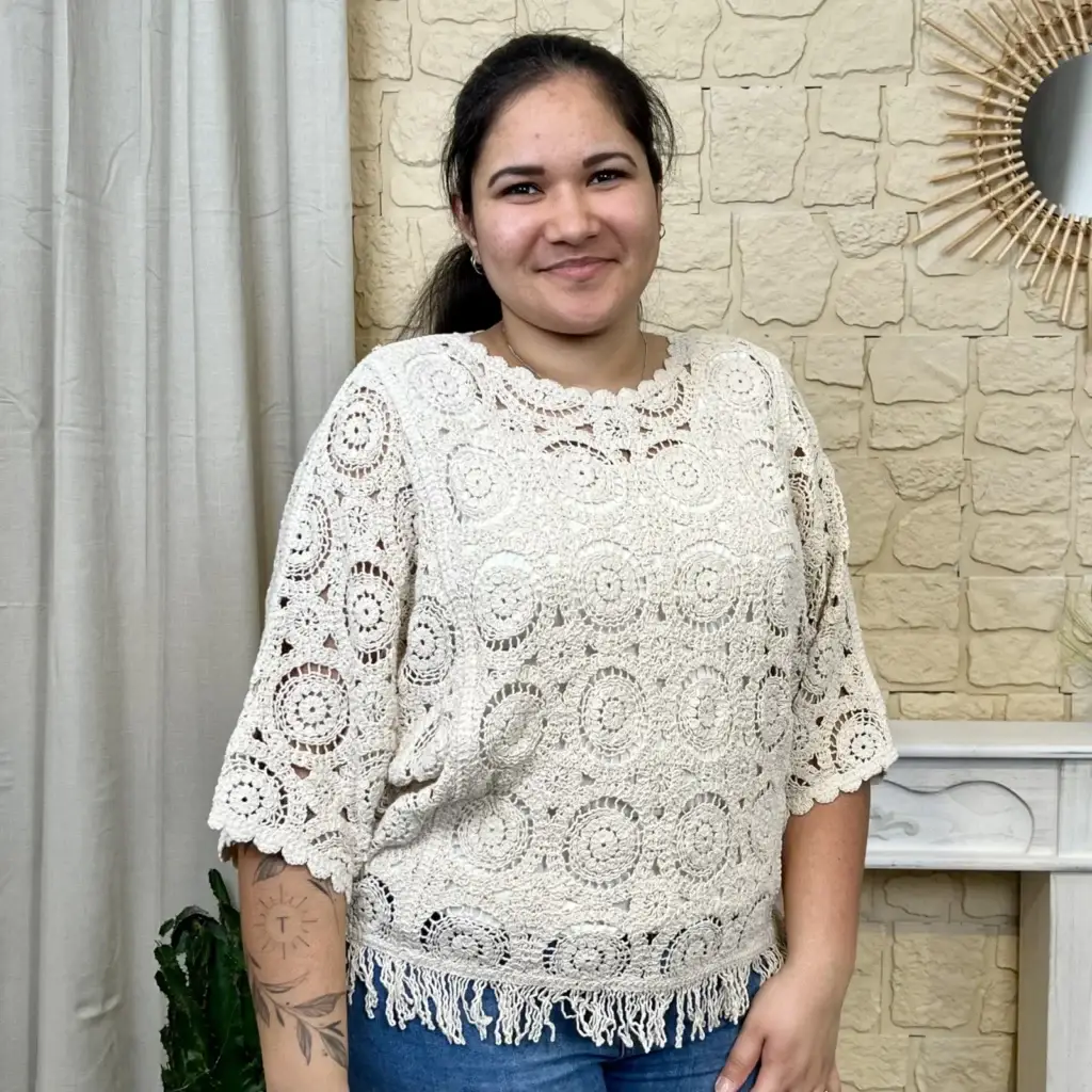 I712 - Poncho en crochet (TU) - beige - taille-unique-grande-taille