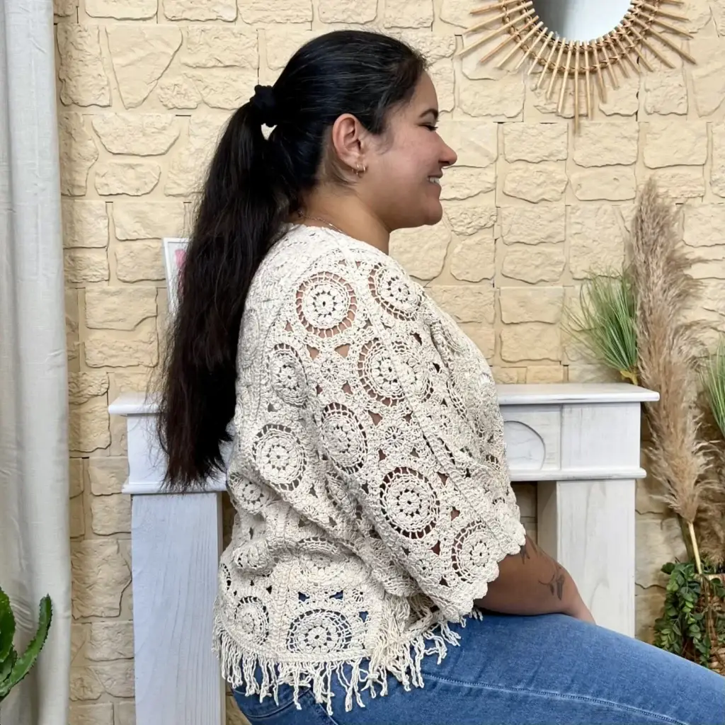 I712 - Poncho en crochet (TU) - beige - taille-unique-grande-taille