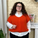 Pull femme col V maille douce « Tendance » - orange - taille-unique