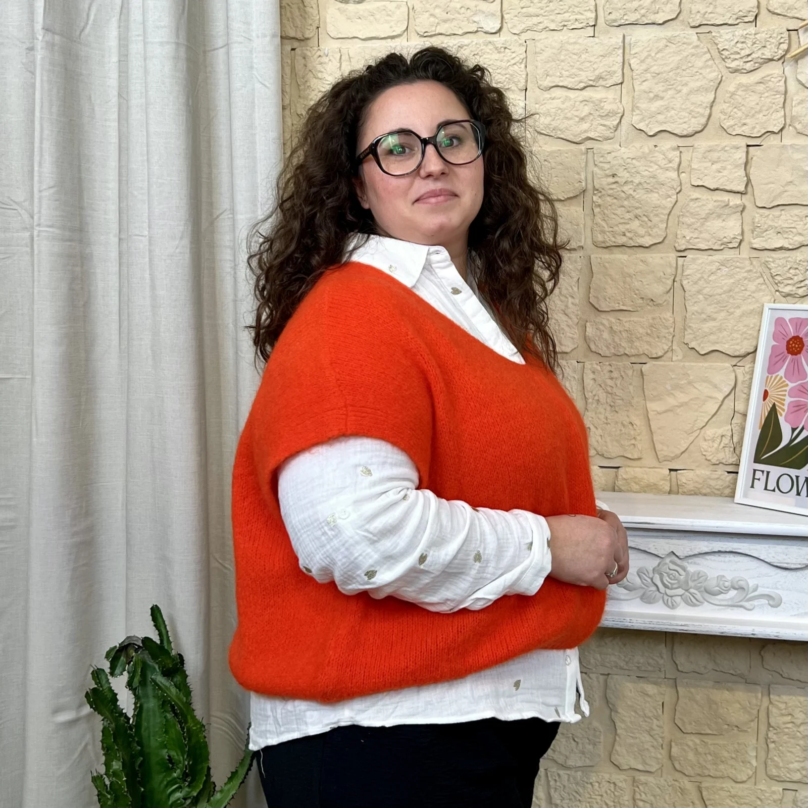 Z115- Pull Mohair (Tu) 🇮🇹 - orange - taille-unique-grande-taille