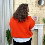 Pull femme col V maille douce « Tendance » - orange - taille-unique