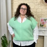 Pull femme col V maille douce « Tendance » - vert-pale - taille-unique