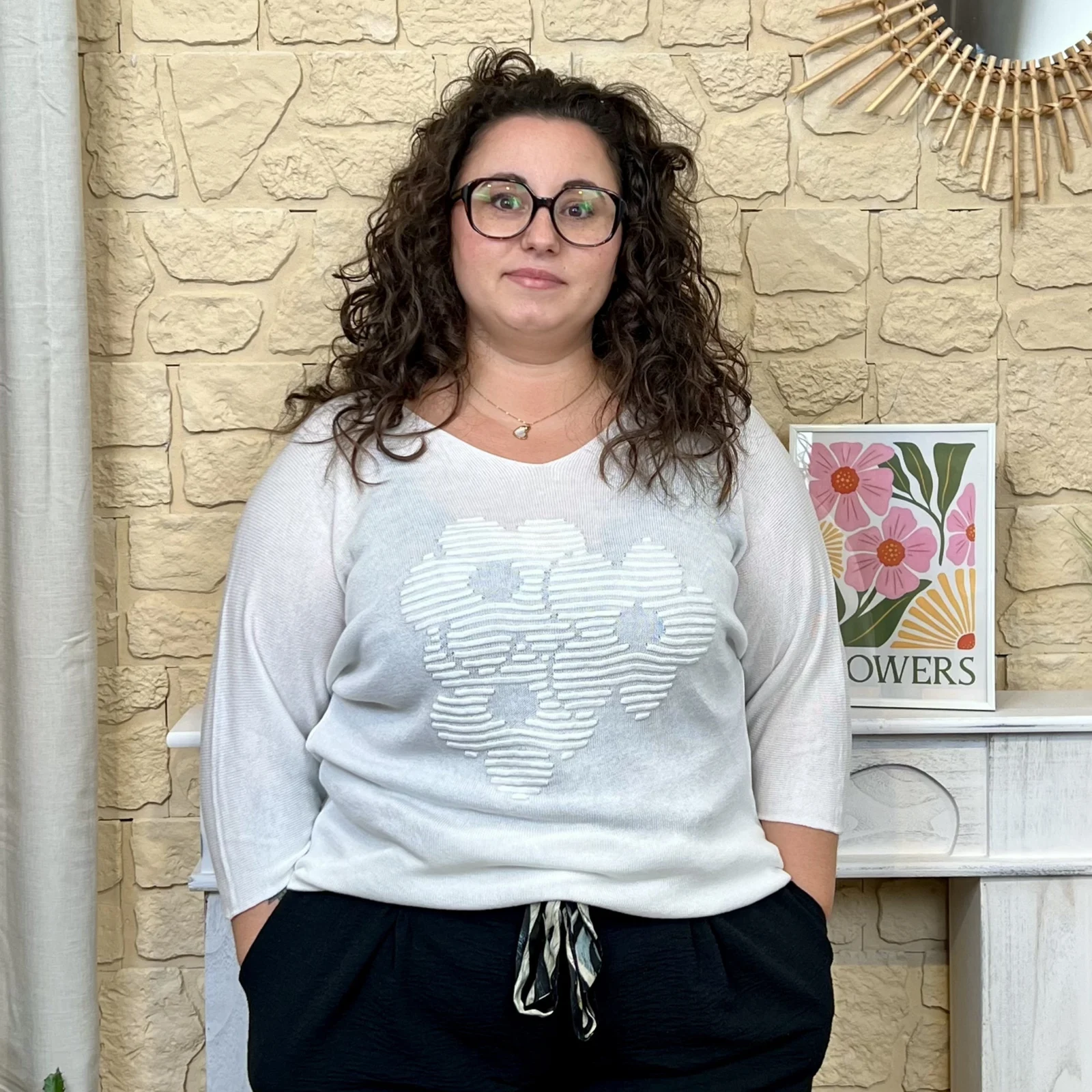 Pull fleur uni (GT) - blanc - taille-unique-grande-taille