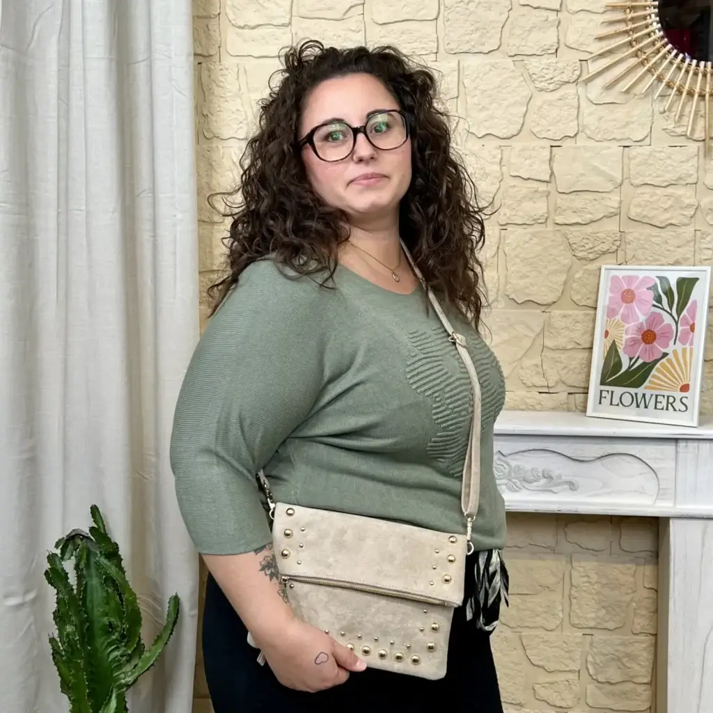 J727 - Pull fleur uni (GT) - kaki - taille-unique-grande-taille