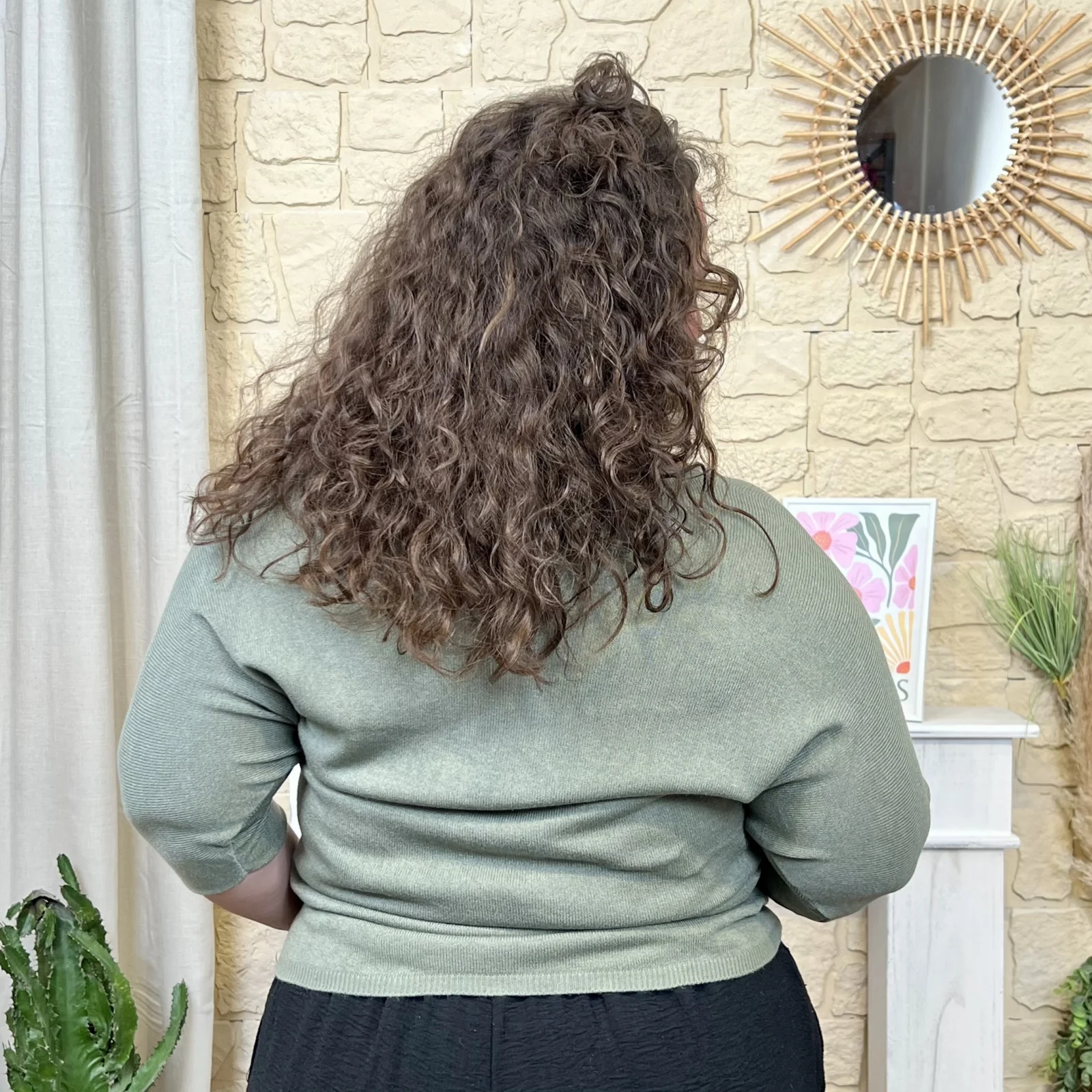 J727 - Pull fleur uni (GT) - kaki - taille-unique-grande-taille