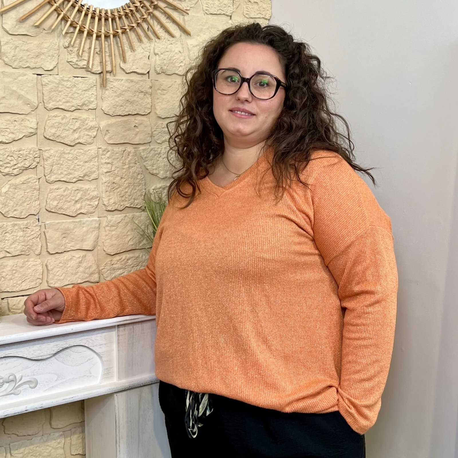 Pull uni pailleté (GT) - orange - taille-unique-grande-taille