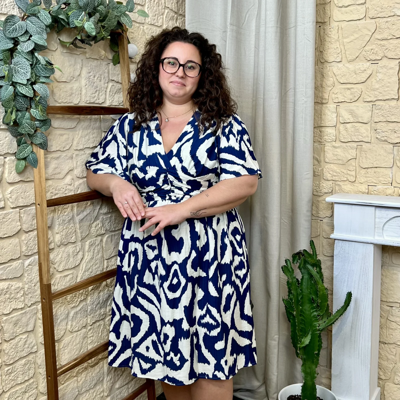 J734 - Robe courte marbrée (T40-T48) - marine - 48