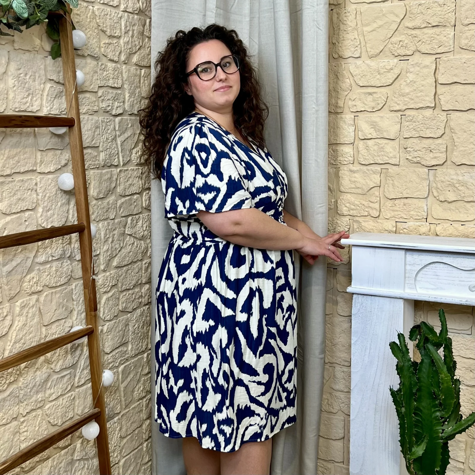 J734 - Robe courte marbrée (T40-T48) - marine - 48