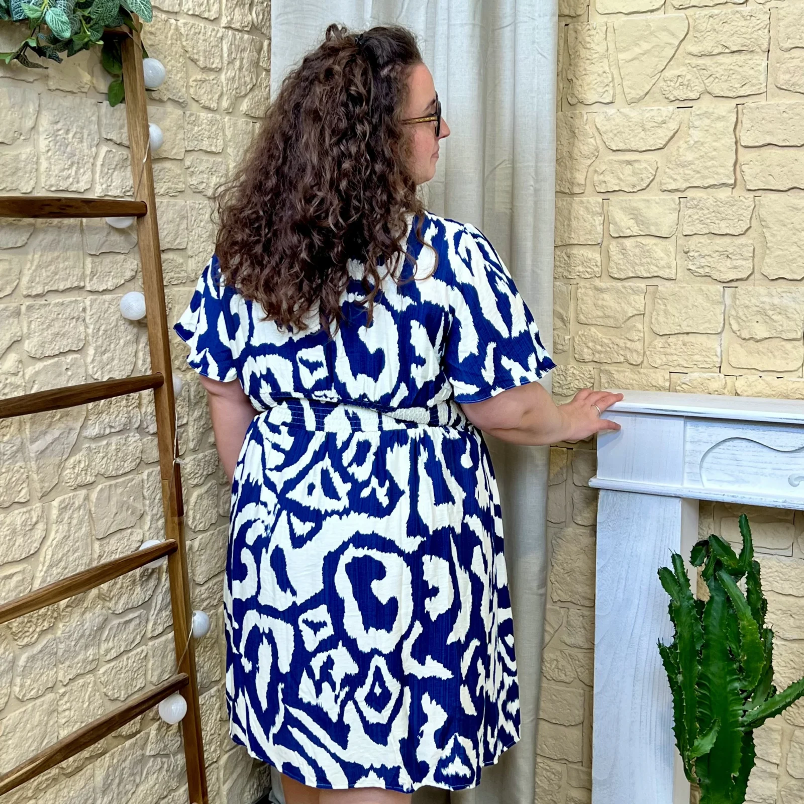 J734 - Robe courte marbrée (T40-T48) - marine - 48