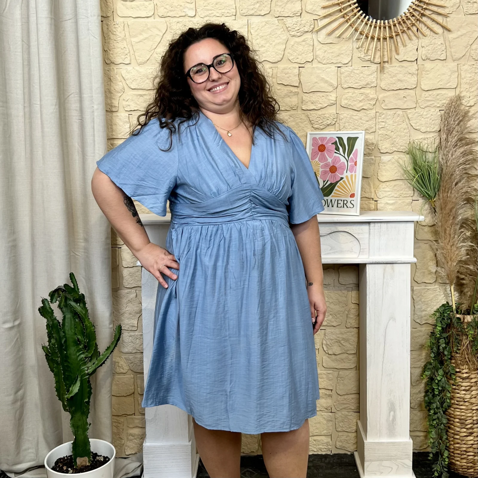 J729 - Robe courte unie (T40-T48) - bleu-jeans - 48