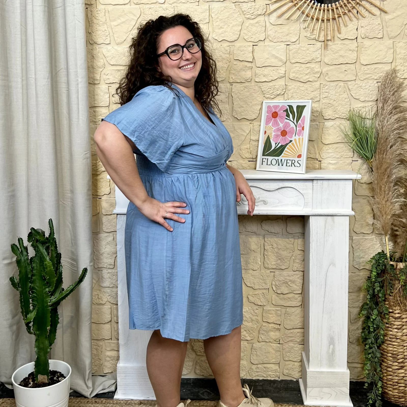 J729 - Robe courte unie (T40-T48) - bleu-jeans - 48