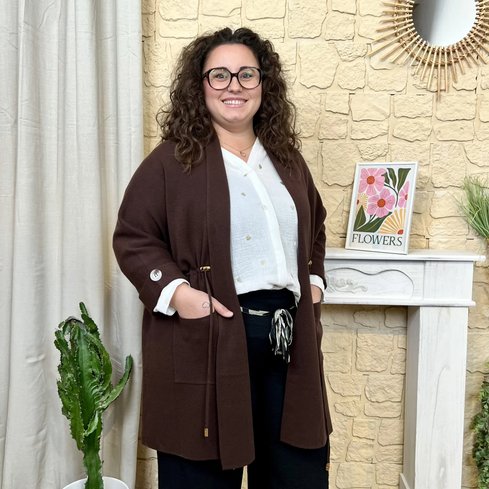 J818 - Gilet long (GT) - marron - taille-unique-grande-taille