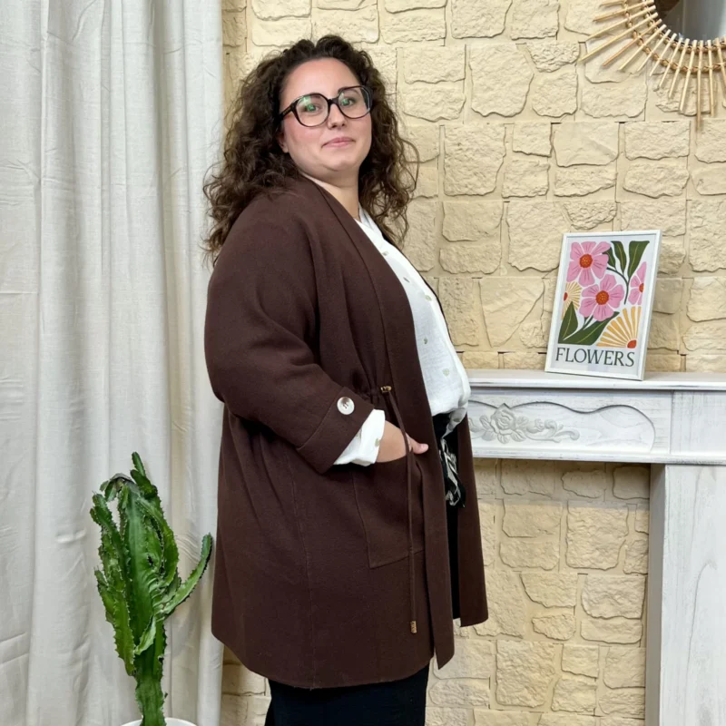 J818 - Gilet long (GT) - marron - taille-unique-grande-taille