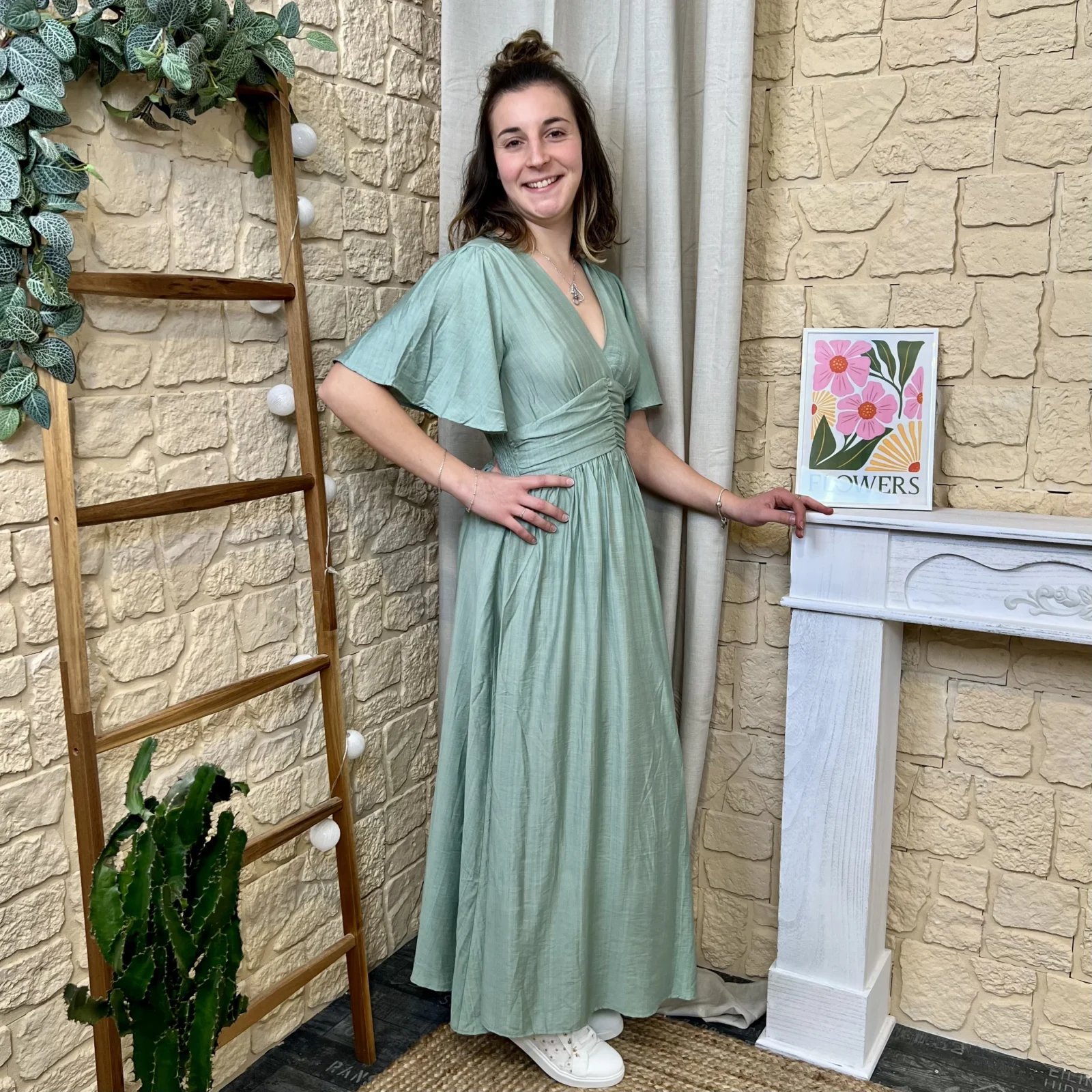 I680 - Robe longue unie (T36-T38) - vert-deau - 38