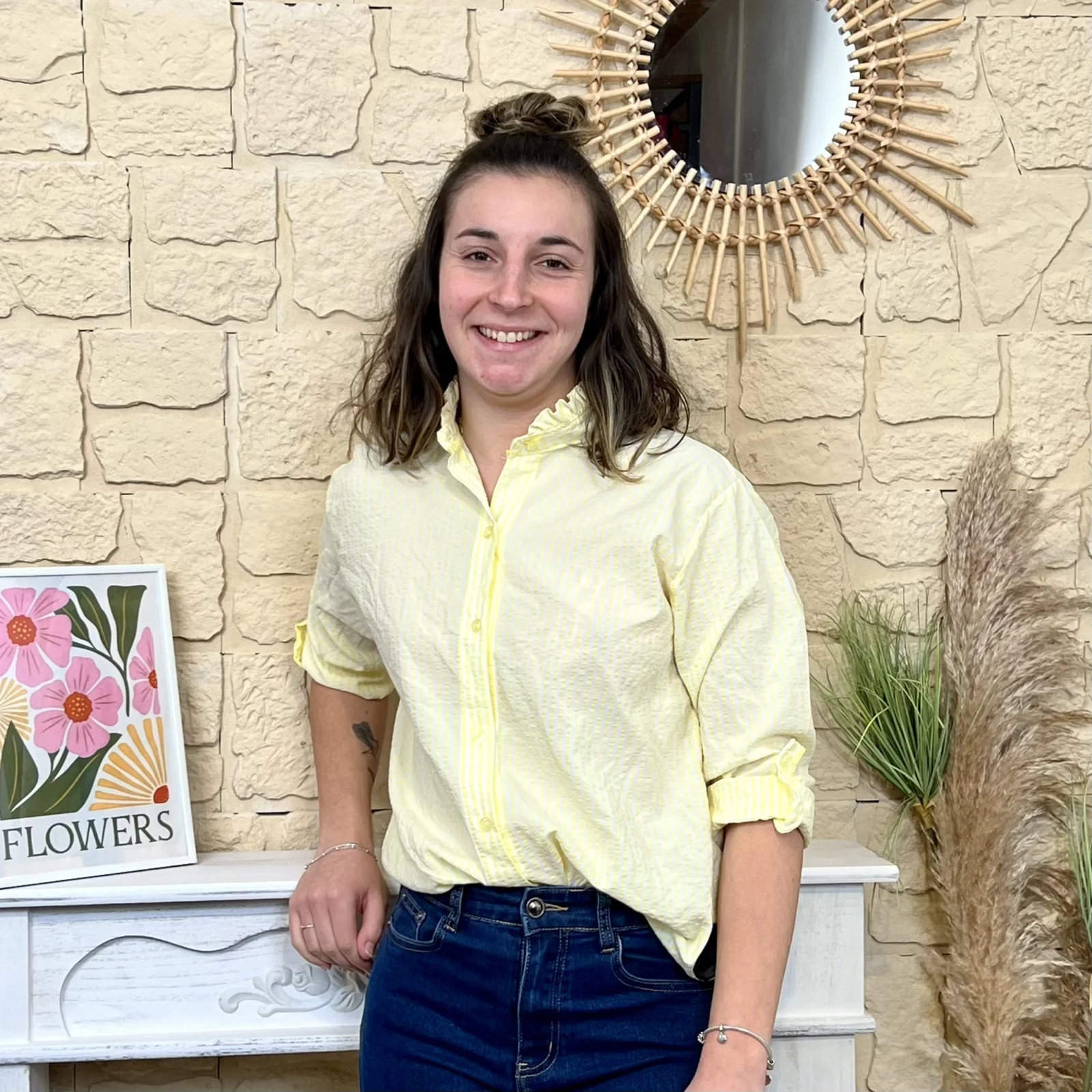 I733 - Blouse à rayures (TU) - jaune - taille-unique