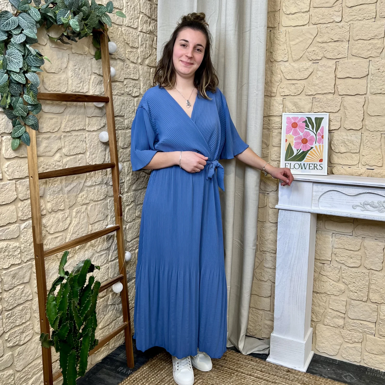 I706 - Robe longue plissée (TU) - bleu-jeans - taille-unique