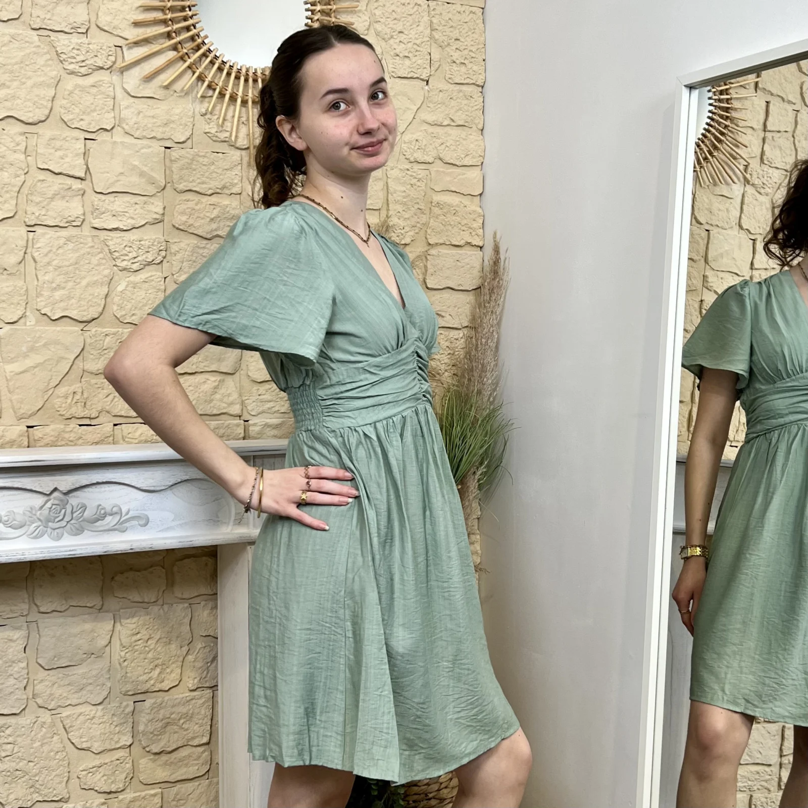 I690 - Robe courte unie (T36-T38) - vert-deau - 38