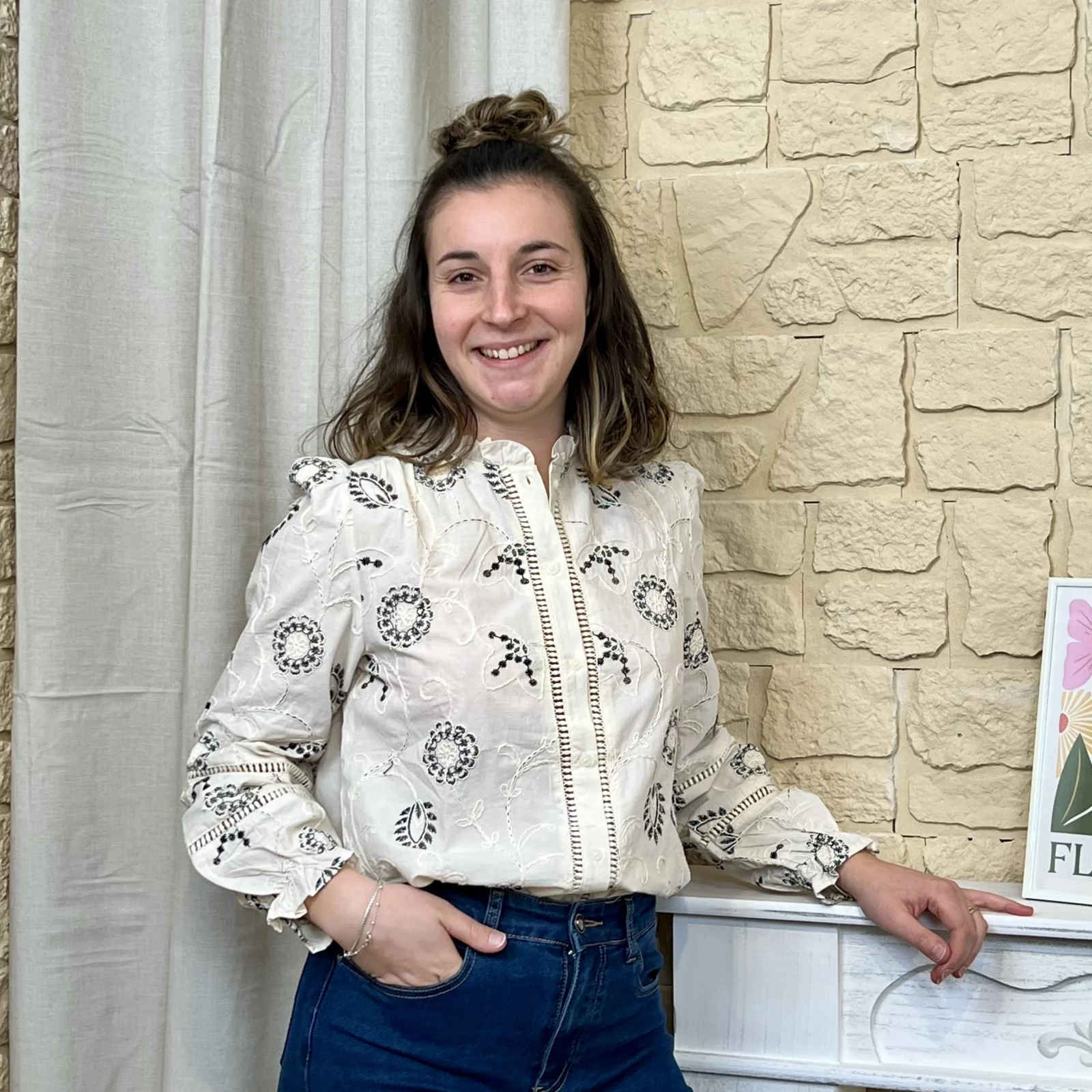 I685 - Chemise brodée (T36-T40) - beige - 40