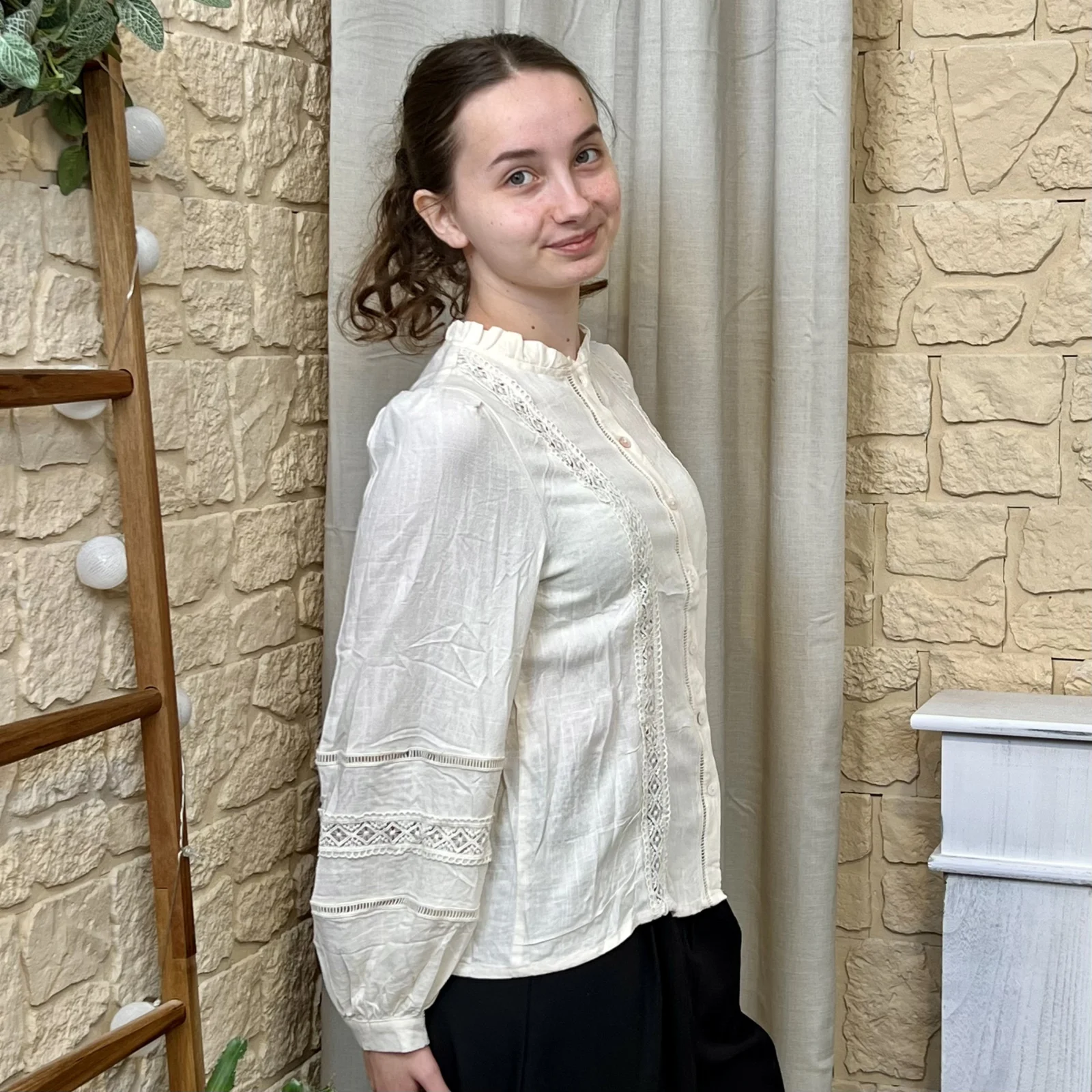 I682 - Chemise brodée (T36-T40) - beige - 40