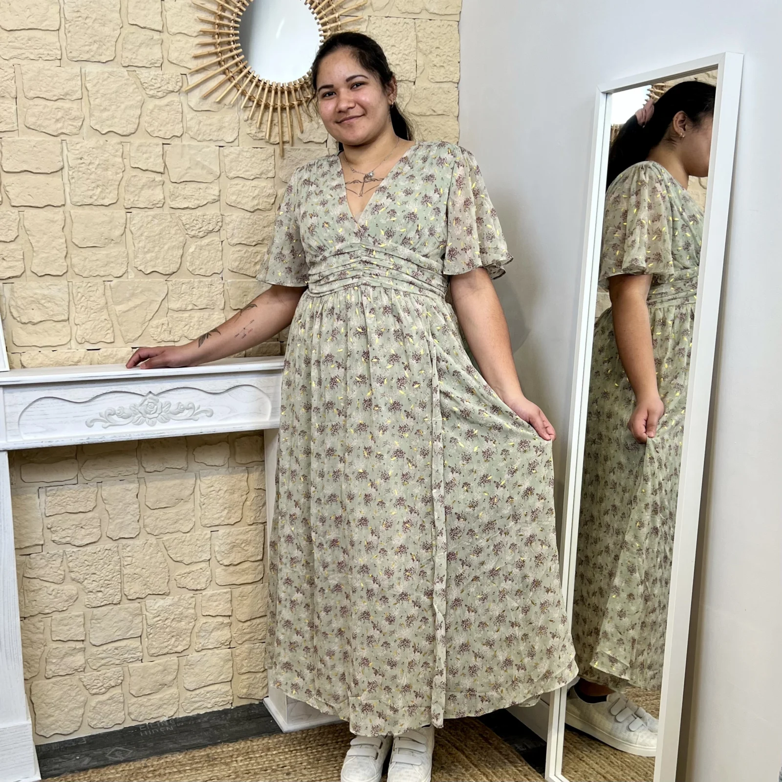 J706 - Robe longue voilage (T40-T48) - kaki - 48