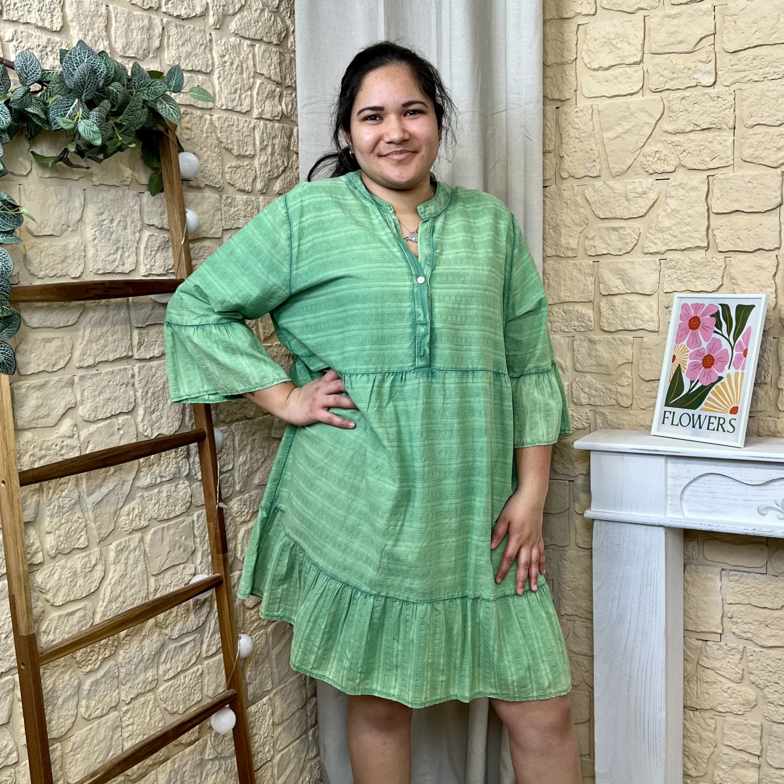 Z319- Robe coton délavé C'Mélodie - vert-bresil - taille-unique-grande-taille