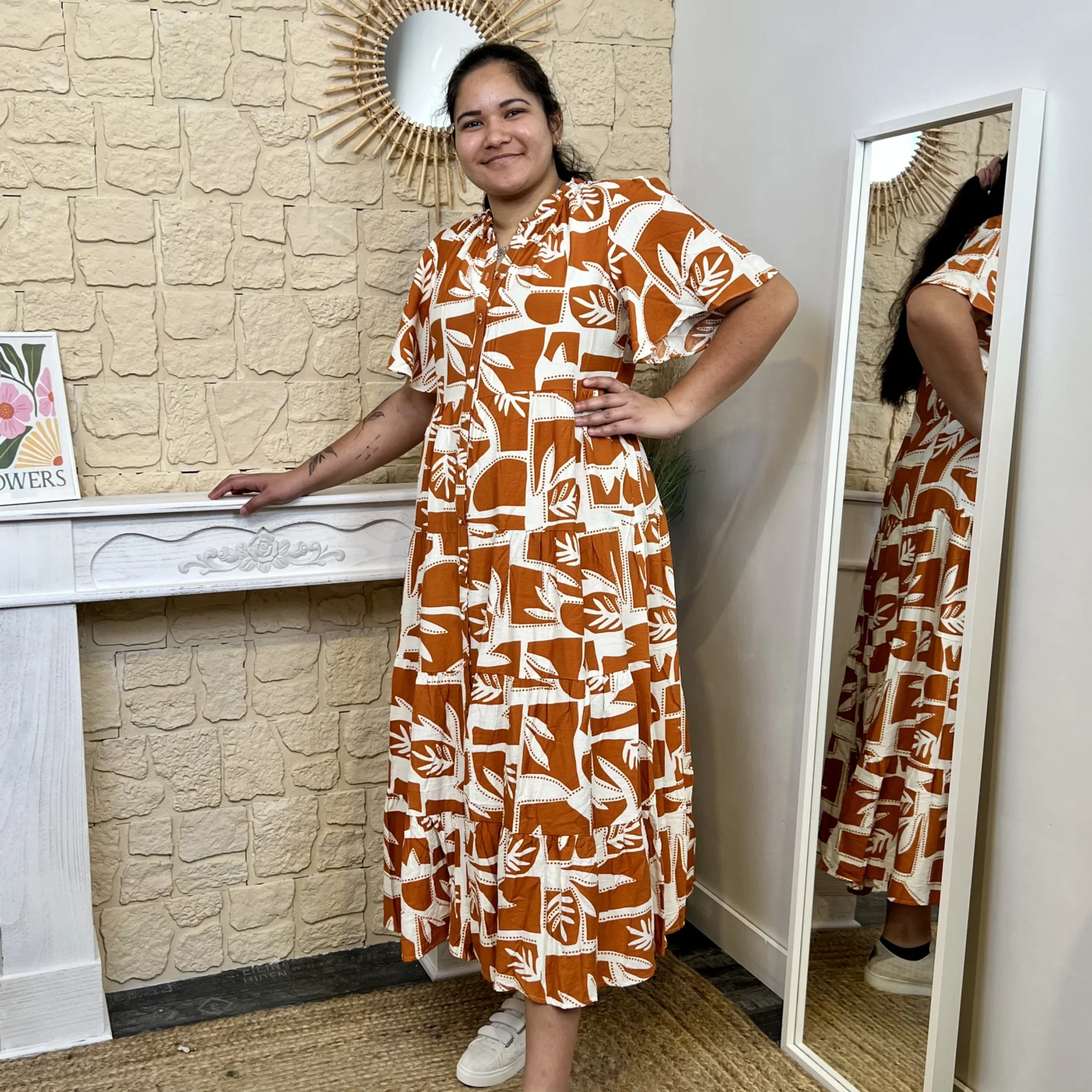 J709 - Robe longue boutonnée (T40-T48) - rouille - 48