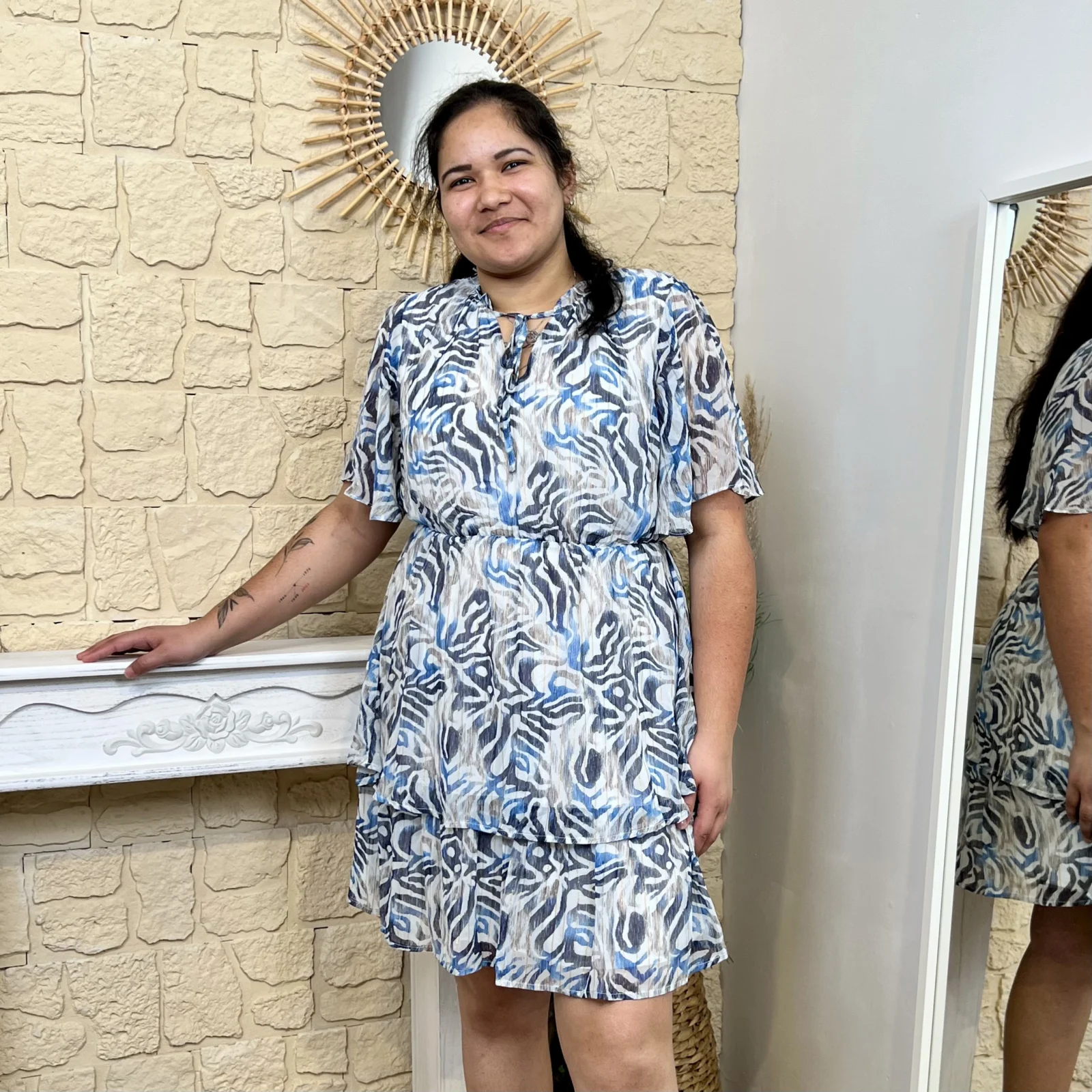 J701 - Robe courte marbrée (T40-T48) - marine - 48