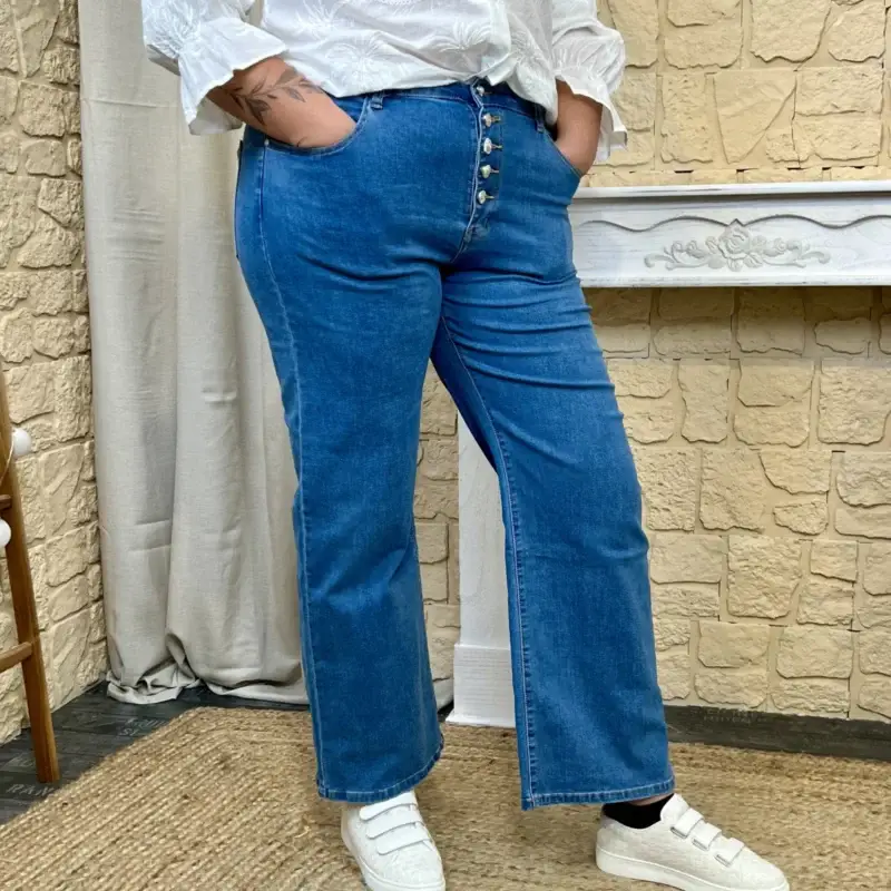 K846 - Jean Wide boutons (T42-T50) - denim - 50