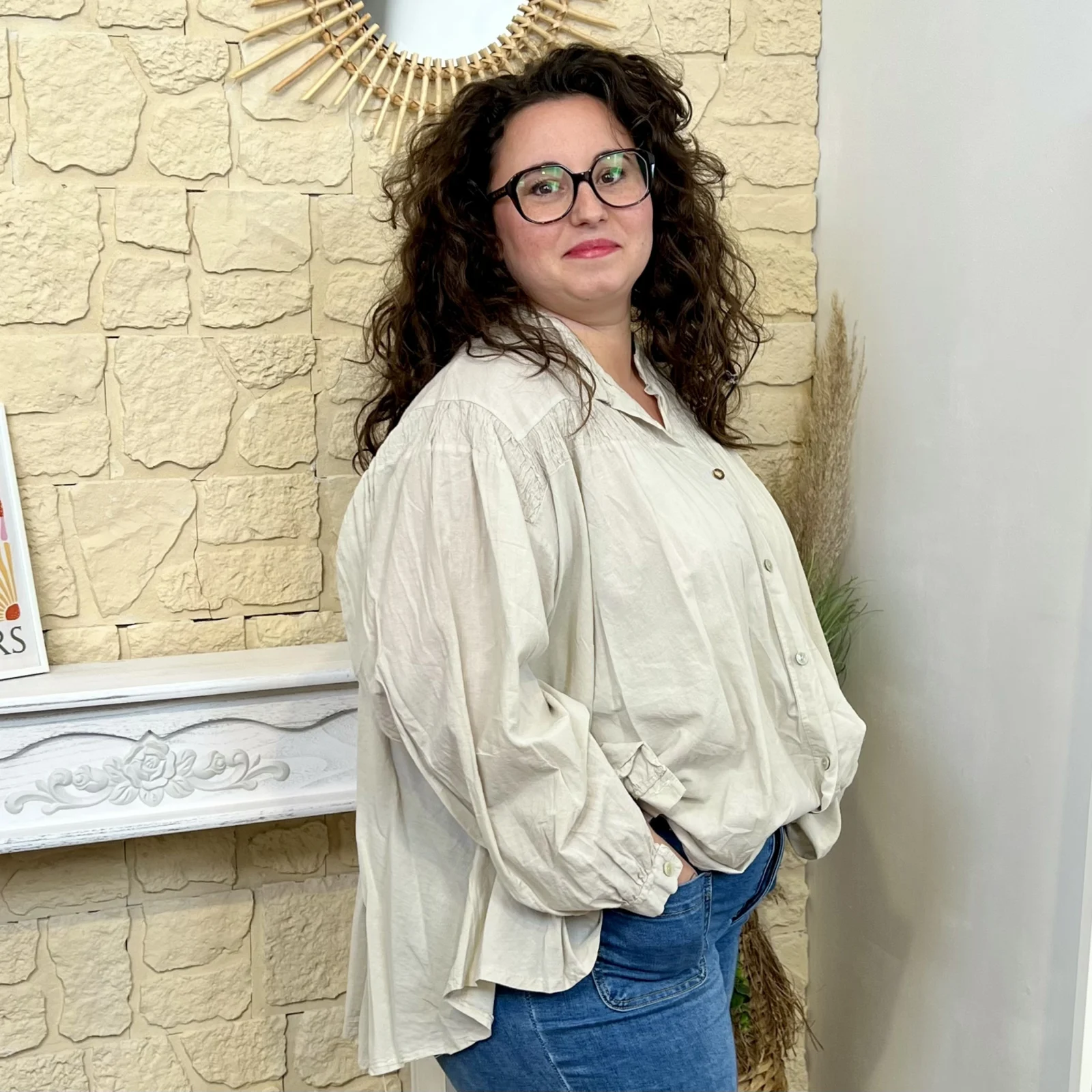 Blouse en coton - beige - taille-unique-grande-taille