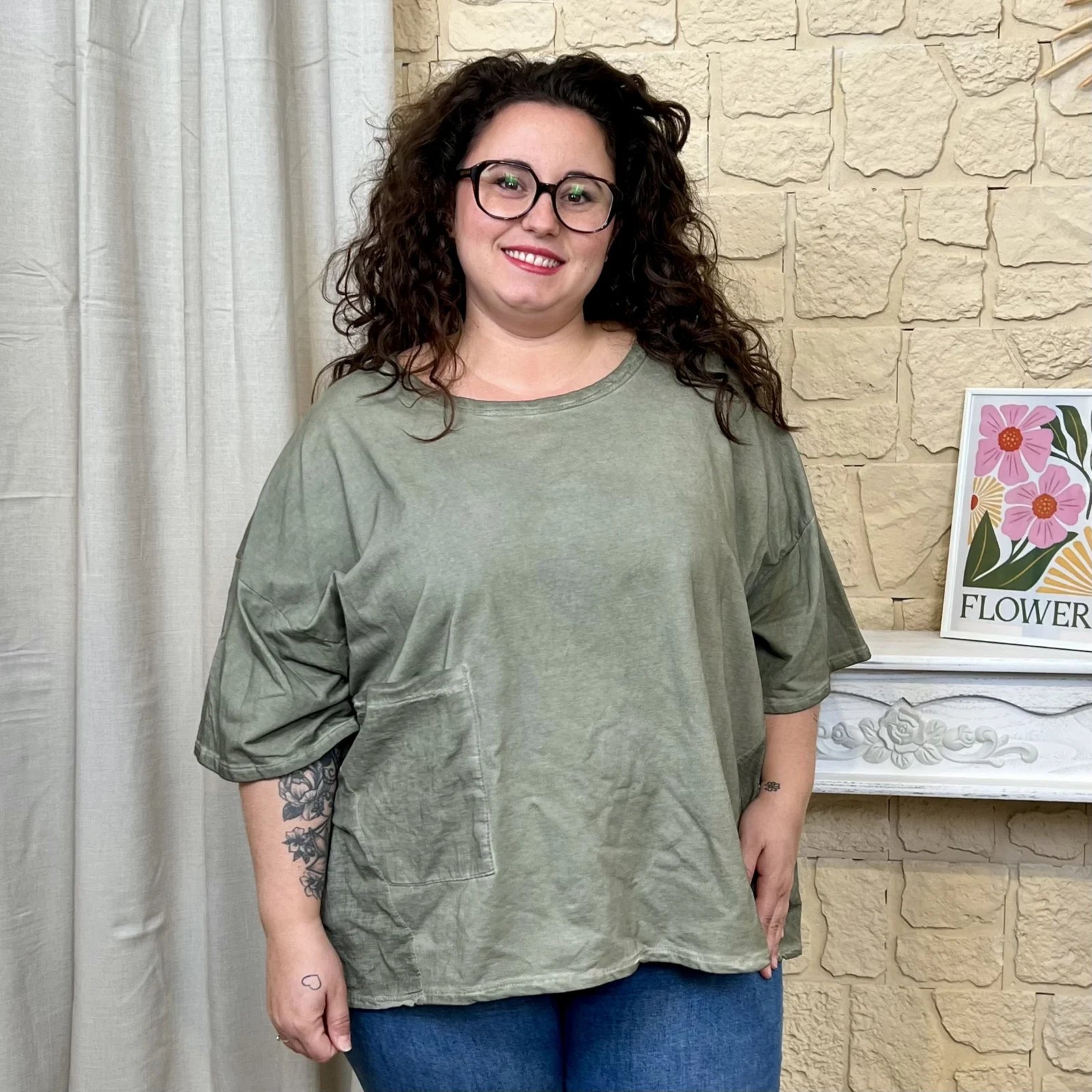 T-shirt délavé avec poche (GT) - kaki - taille-unique-grande-taille
