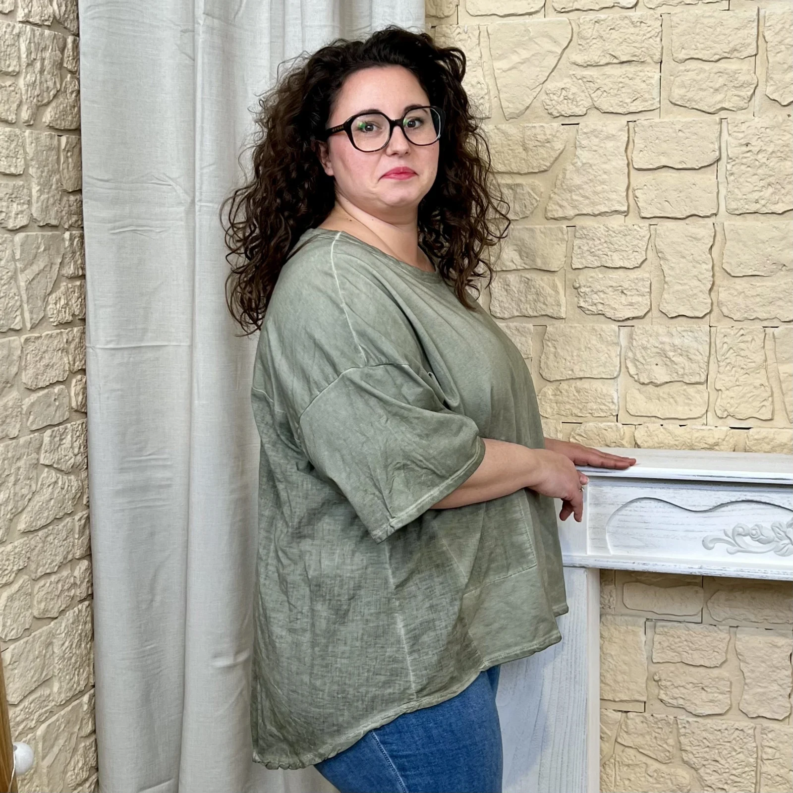 T-shirt délavé avec poche (GT) - kaki - taille-unique-grande-taille