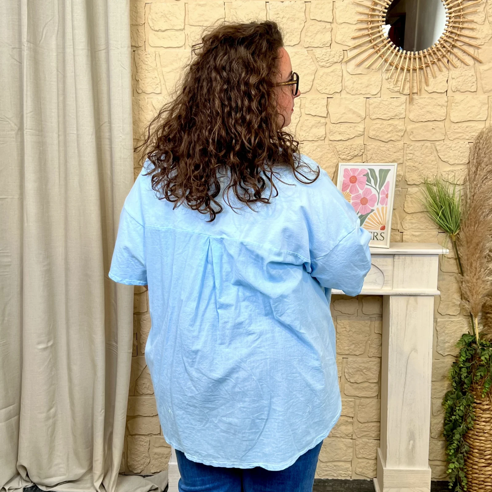 J698 - T-shirt délavé avec poche (GT) - bleu-ciel - taille-unique-grande-taille