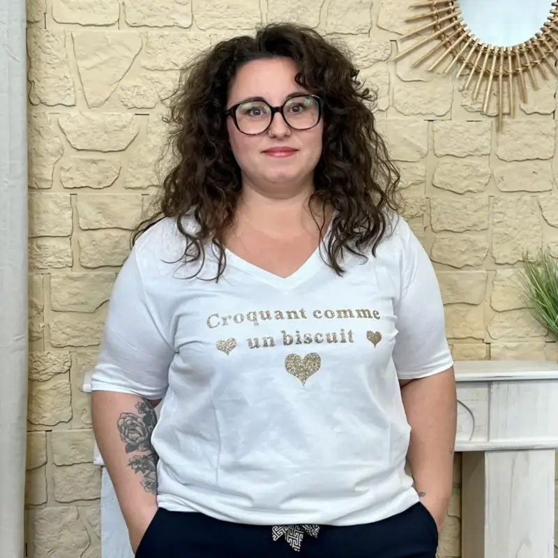 J688 - T-shirt à inscription – Grande Taille) - blanc-dore - taille-unique-grande-taille