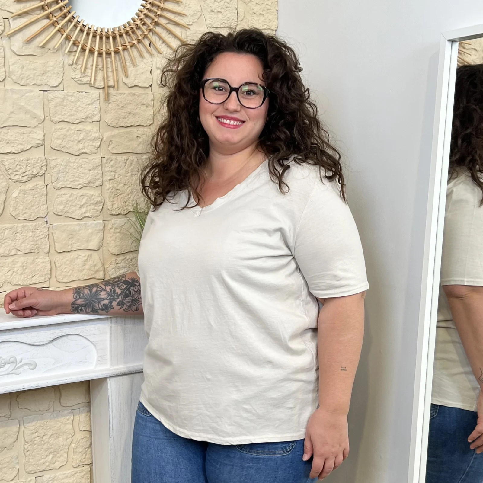 J684 - T-shirt en coton (GT) - beige - taille-unique-grande-taille