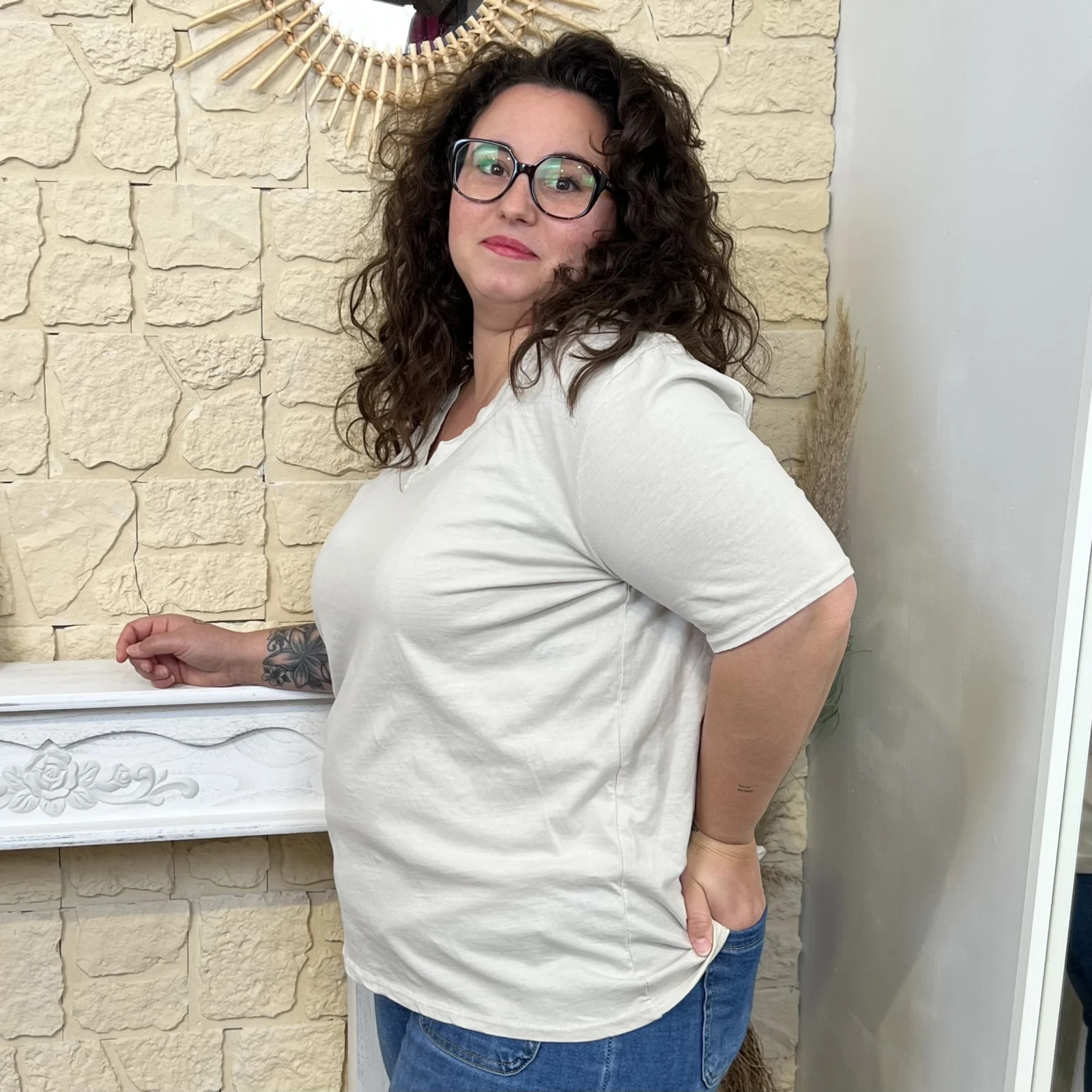 J684 - T-shirt en coton (GT) - beige - taille-unique-grande-taille