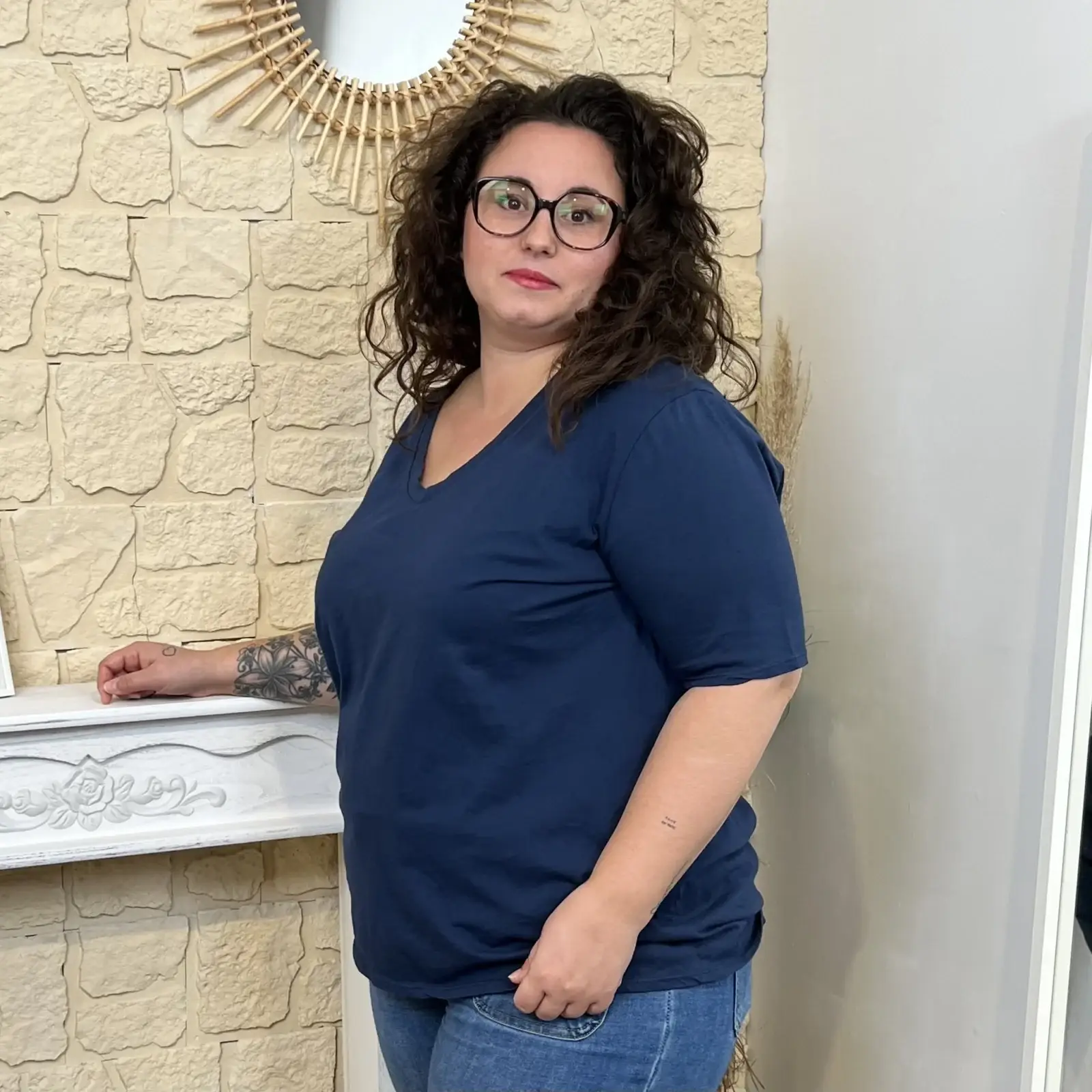 J684 - T-shirt basique coton (GT) - marine - taille-unique-grande-taille