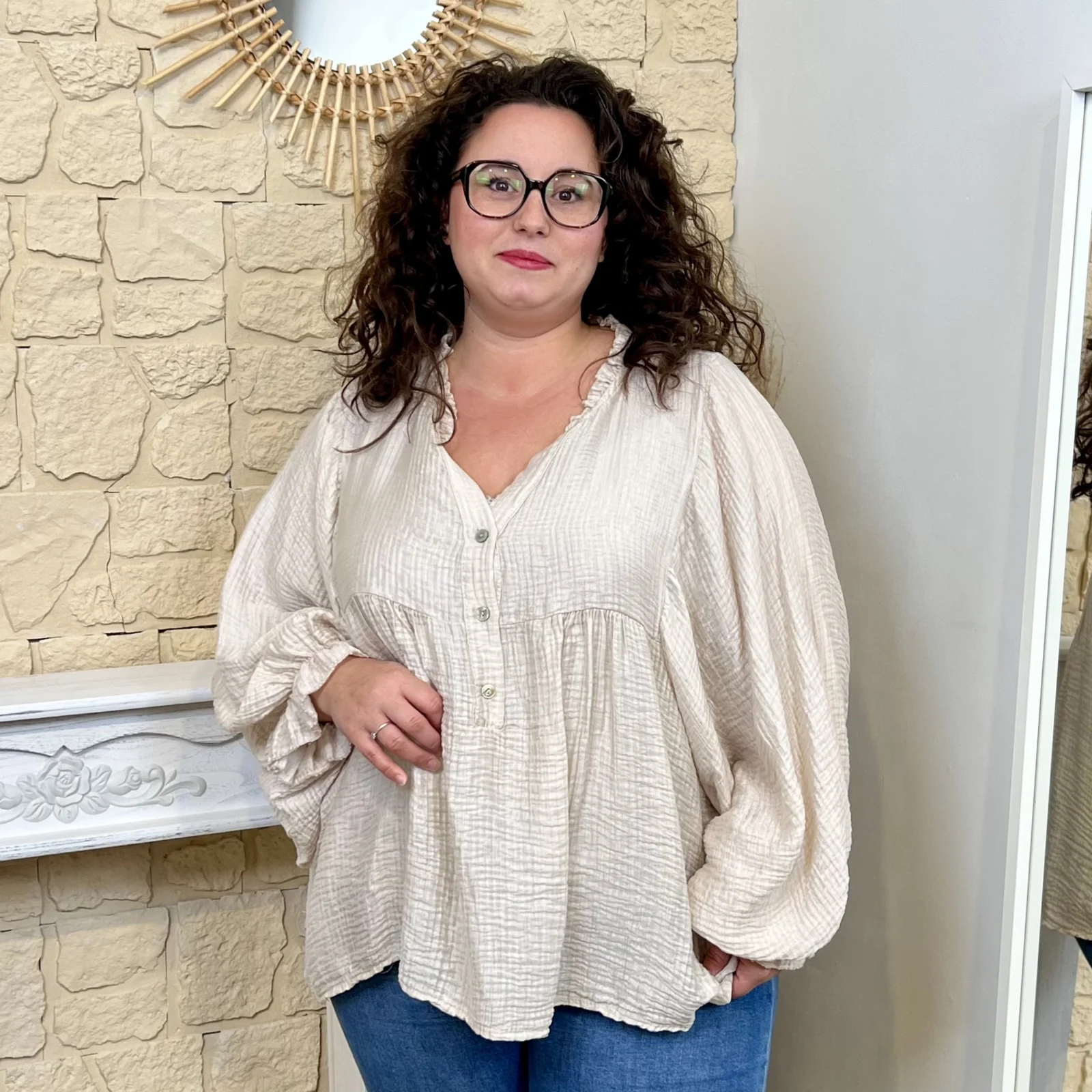 Blouse ample - beige - taille-unique-grande-taille