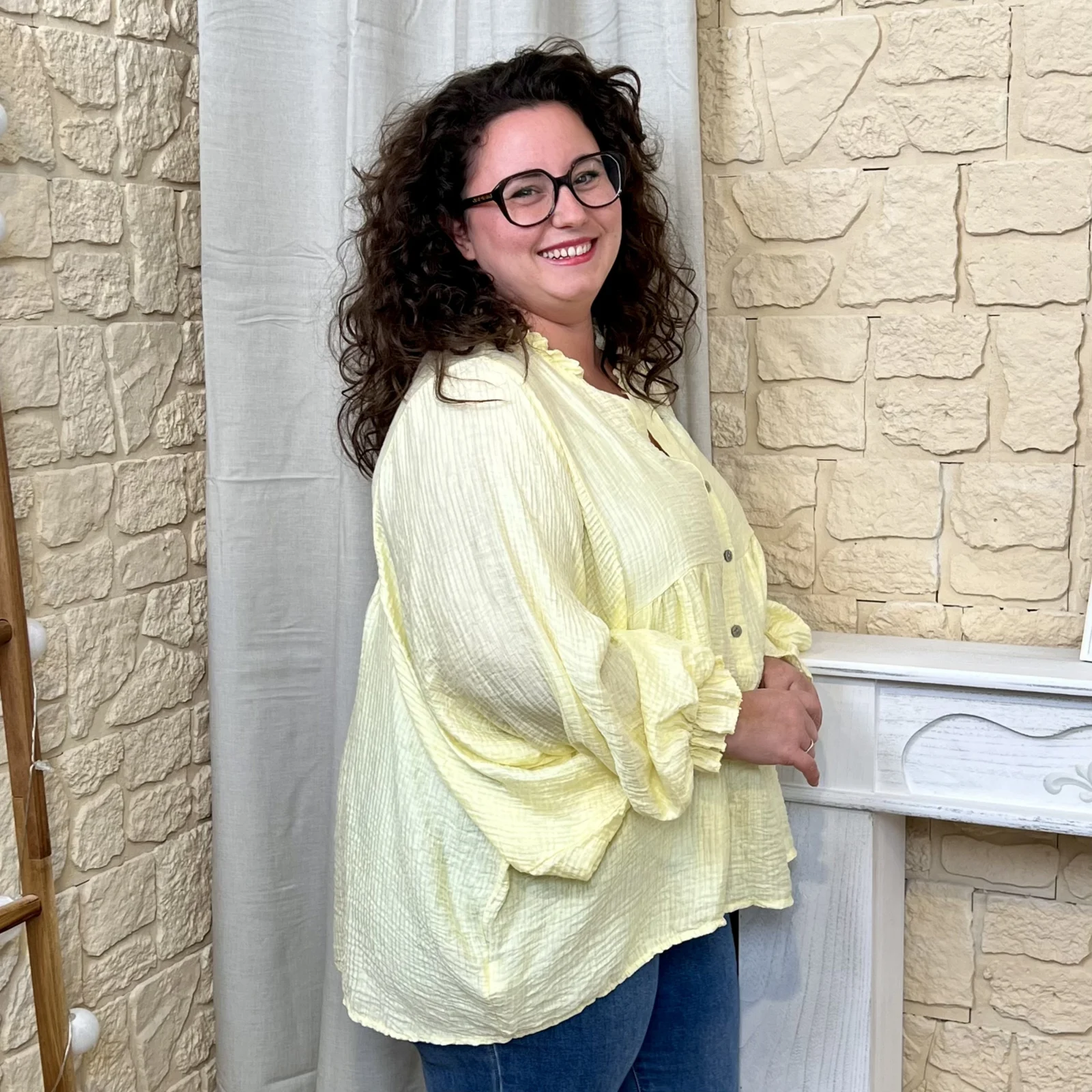 J681 - Blouse ample (GT) - jaune - taille-unique-grande-taille