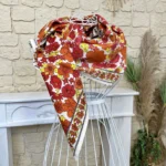 Foulard carré fleuri femme 100 % coton - rouge - sans-taille