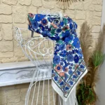 Foulard carré fleuri femme 100 % coton - bleu-jeans - sans-taille
