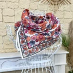 Foulard carré fleuri femme 100 % coton - fuchsia - sans-taille