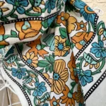Foulard carré fleuri femme 100 % coton - vert-clair - sans-taille