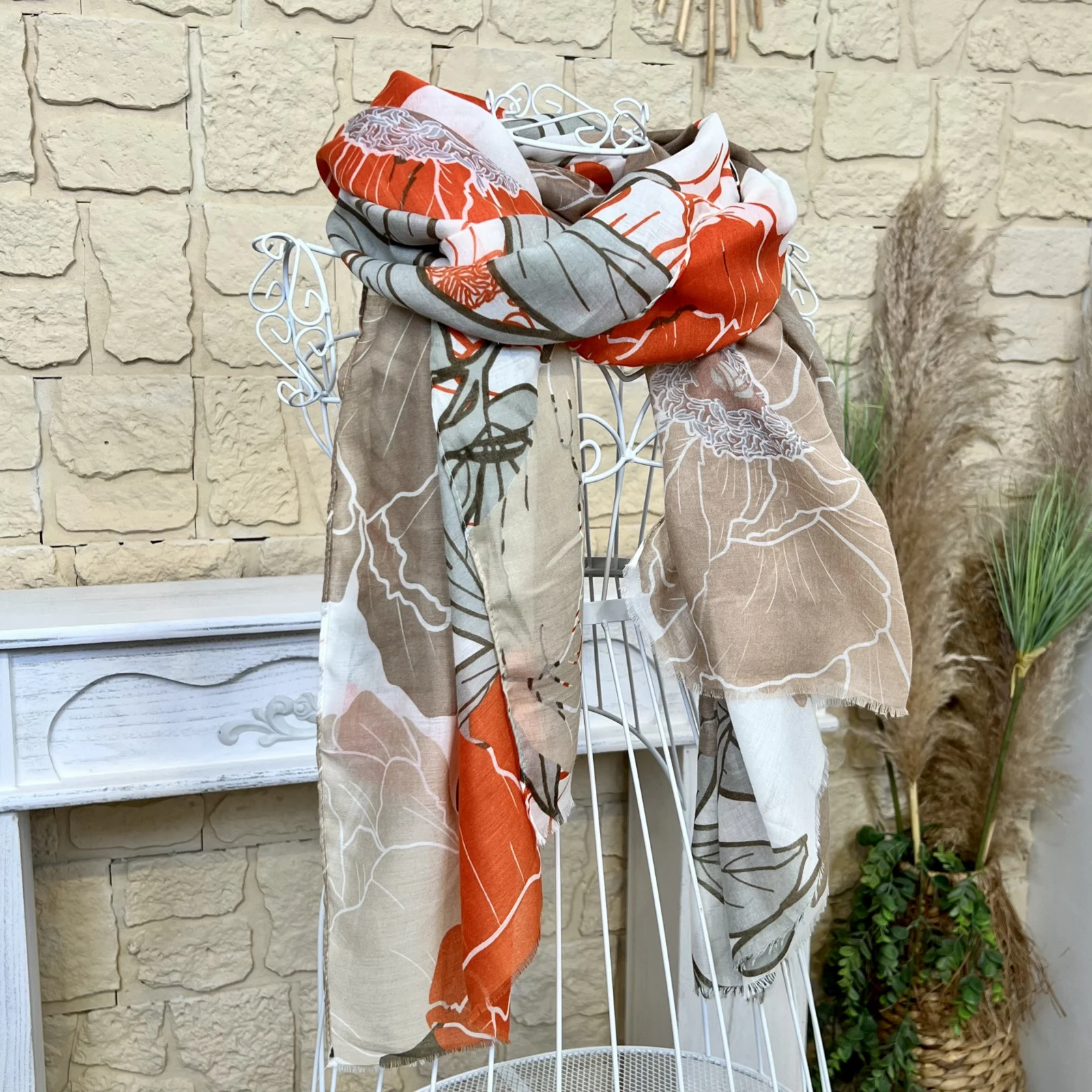 Y456 - Foulard pivoines - orange - sans-taille