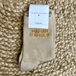 Chaussettes paillettes "Maman d'Amour" - beige - sans-taille
