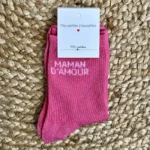 Chaussettes paillettes "Maman d'Amour" - fuchsia - sans-taille