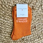 Chaussettes paillettes "Maman d'Amour" - orange - sans-taille