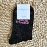 Chaussettes paillettes "Maman d'Amour" - noir - sans-taille